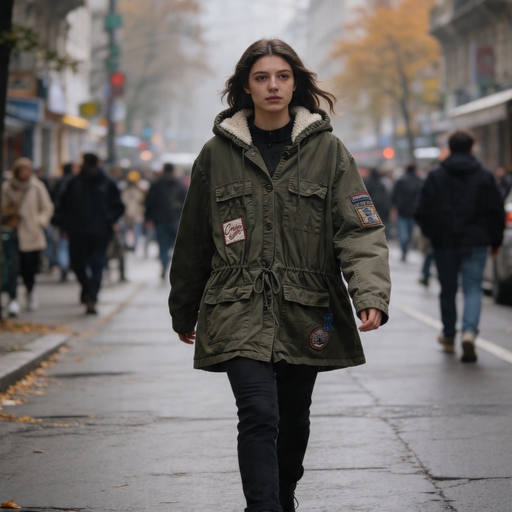 A New Look | Women’s Olive Green Hooded Jacket with Patches | 3X